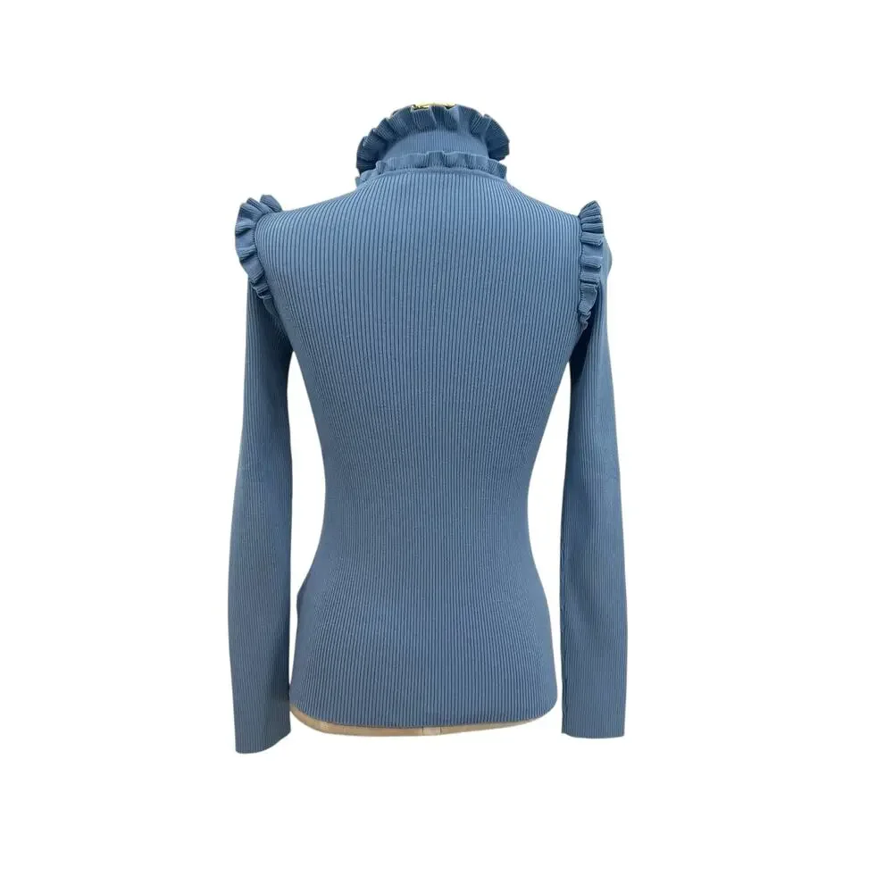 Sandro Spoon Ruffled Sweater Turtleneck Ruffle Cornflower Blue Size 2 US‎ Medium